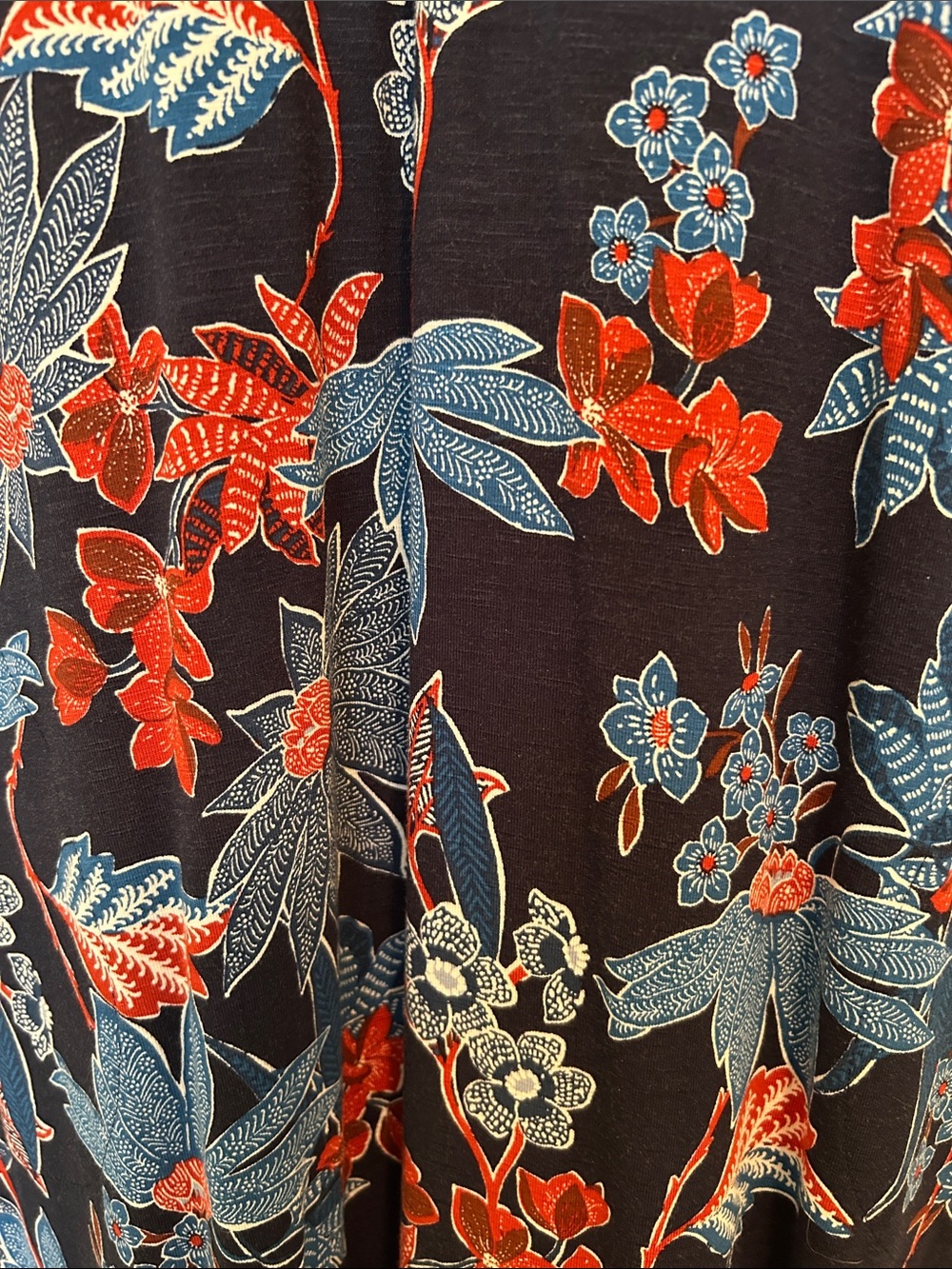 J. Jill Navy Floral Short-Sleeve Midi Dress with Blue & Red Blooms - Picture 6 of 13